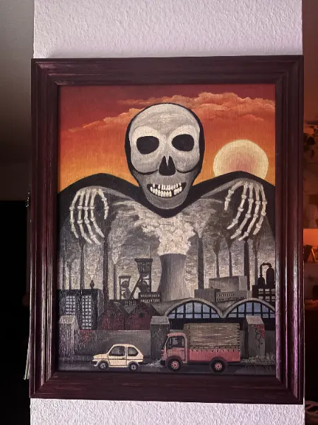 Industrielandschaft mit Schädelfigur